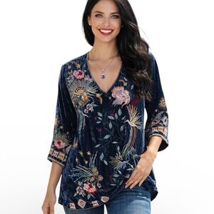 Johnny Was heavily embroidered Selah Velvet Kimono Sleeve Top In Jasper NWT RARE